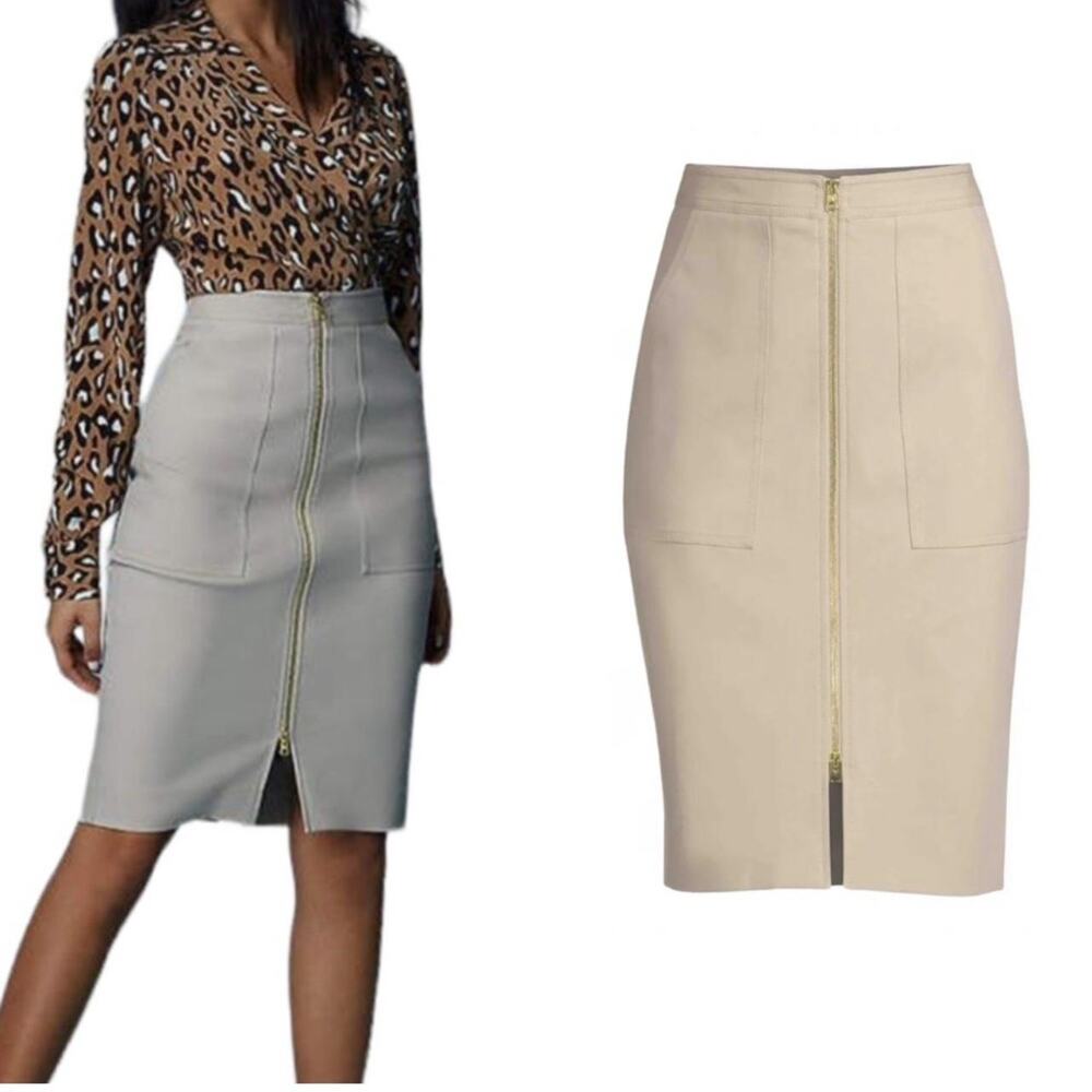 Diane Von Furstenberg light tan khaki midi pencil skirt. Size 6.